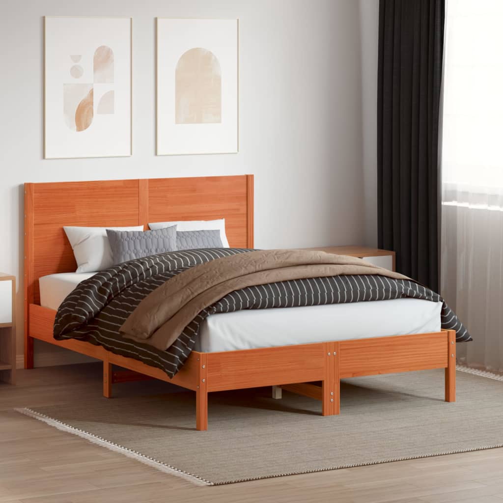 vidaXL Hoofdbord 135 cm massief grenenhout wasbruin afbeelding
