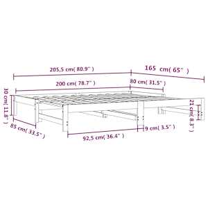 Válenda s přistýlkou voskově hnědá 80 x 200 cm masivní borovice - obrázek 12