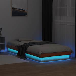LED posteljni okvir voščeno rjav 90x200 cm trdna borovina