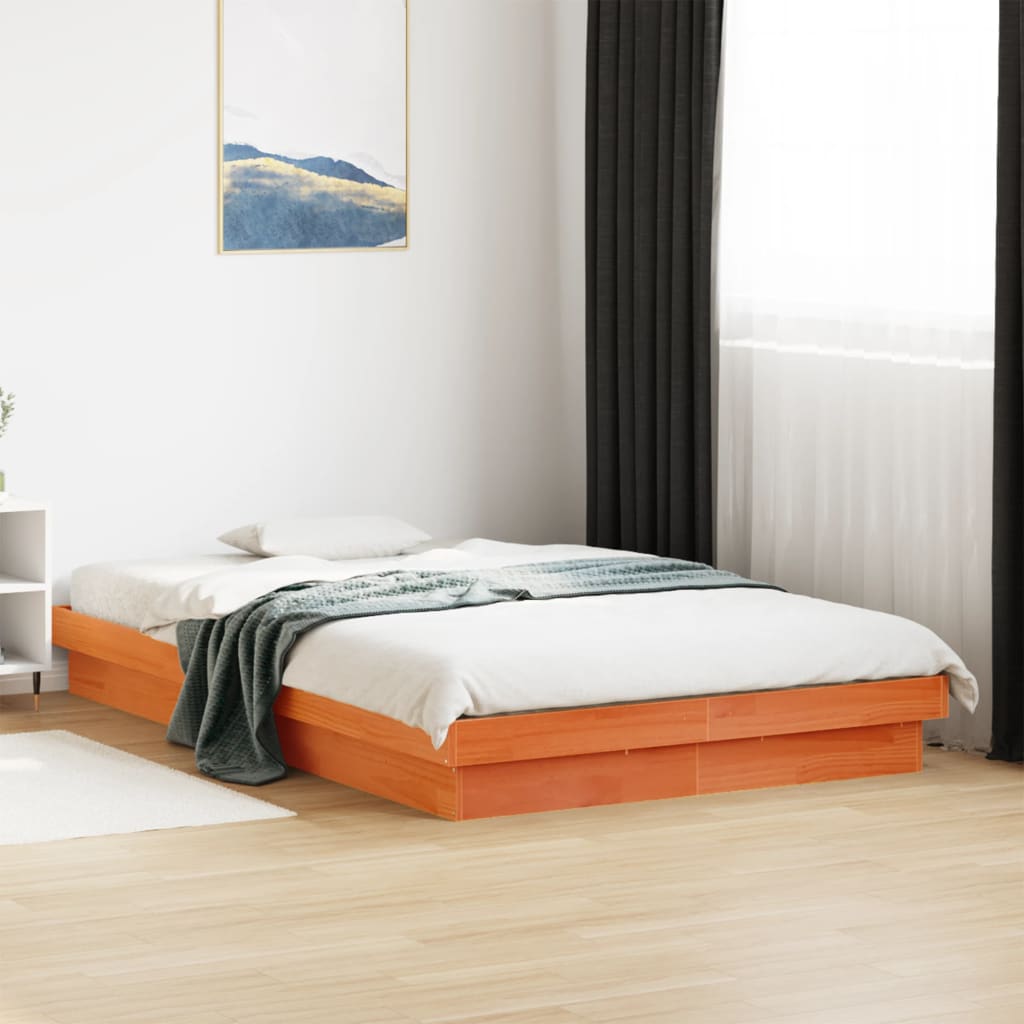 vidaXL Bedframe met LED-verlichting grenenhout wasbruin 120x200 cm afbeelding