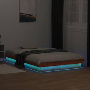 LED posteljni okvir voščeno rjav 120x200 cm trdna borovina