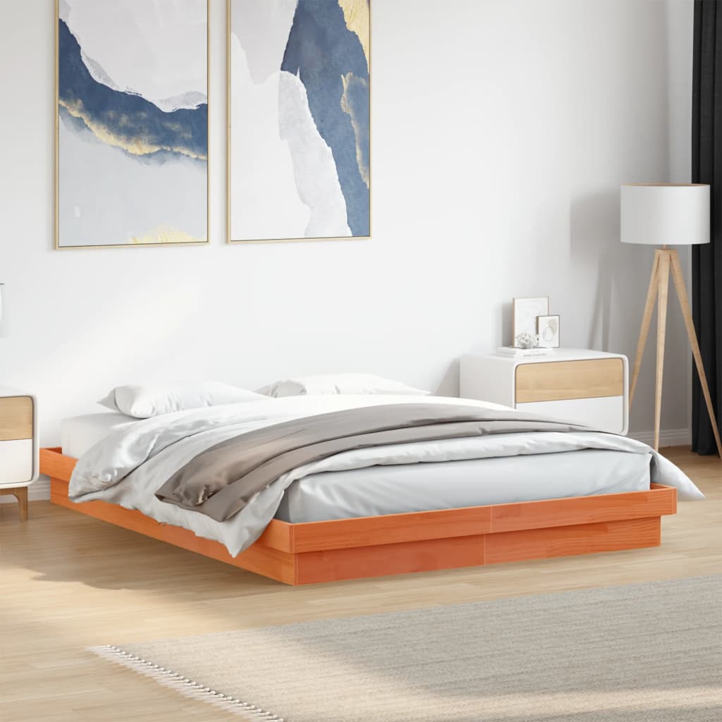 vidaXL Bedframe met LED massief grenenhout wasbruin 150x200 cm afbeelding