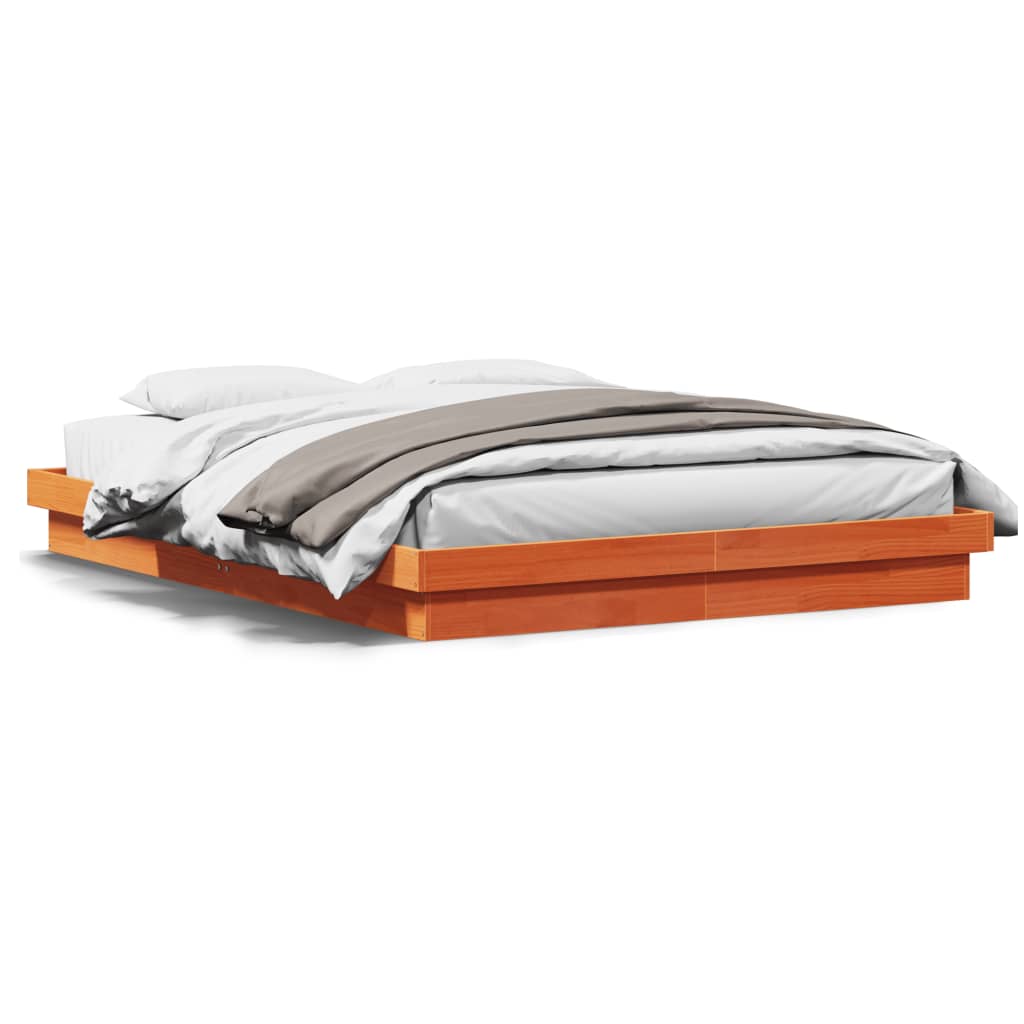 vidaXL Cadru de pat cu LED, maro ceruit, 160x200 cm, lemn masiv de pin