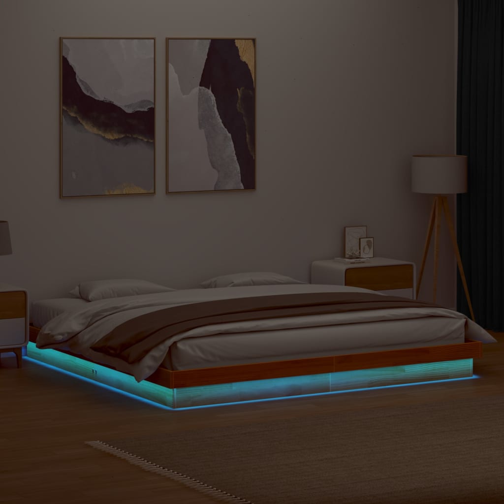 vidaXL Bedframe met LED massief grenenhout wasbruin 180x200 cm afbeelding