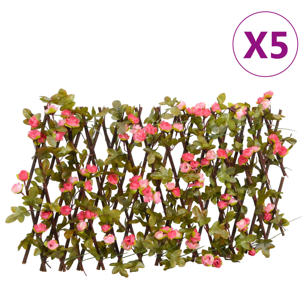 vidaXL espalierer med kunstig vedbend 5 stk. 180x30 cm udvidelig pink