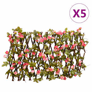 Umetni bršljan raztegljiva ograja 5 kosov temno roza 180x20 cm