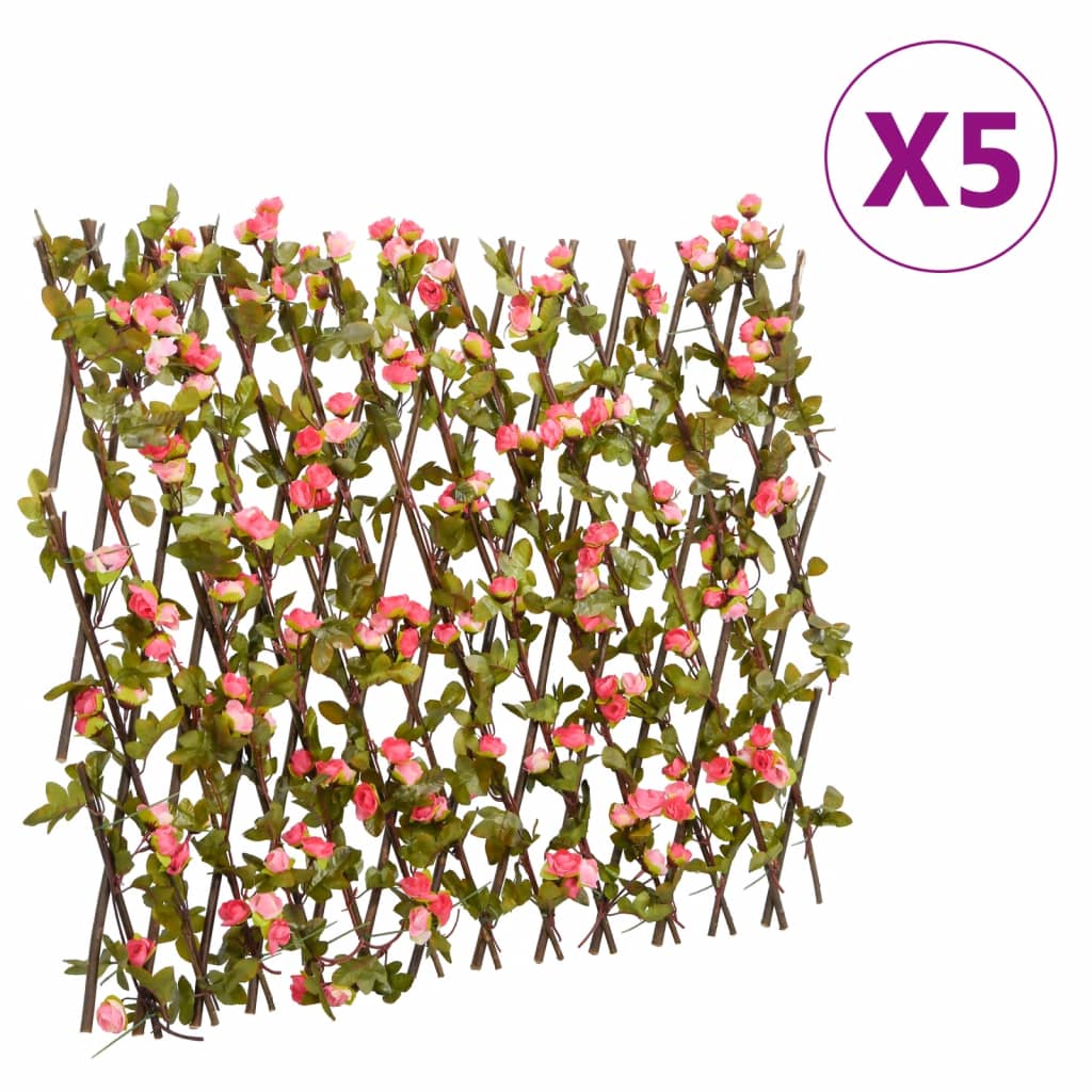 vidaXL espalierer med kunstig vedbend 5 stk. 180x60 cm udvidelig pink