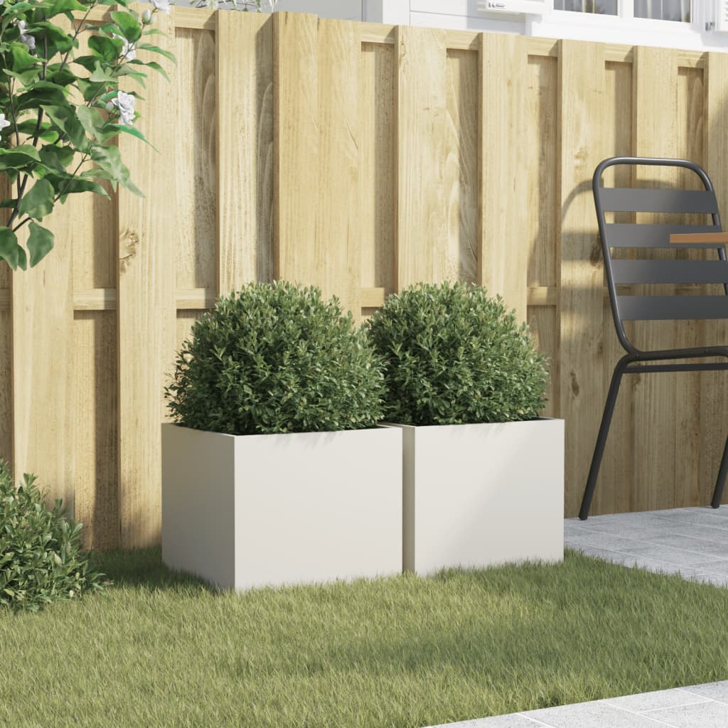 vidaXL Plantenbakken 2 st 32x30x29 cm staal wit afbeelding