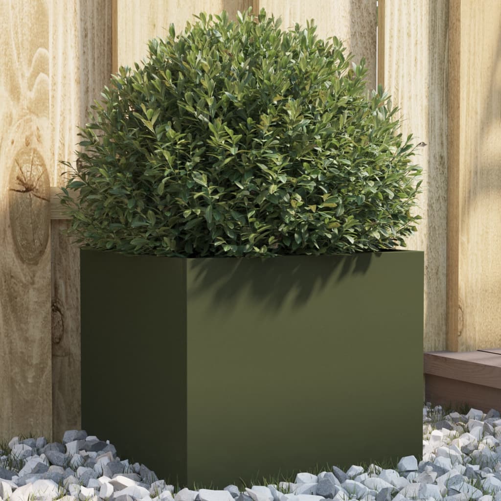 vidaXL plantekasse 32x30x29 cm koldvalset stål olivengrøn