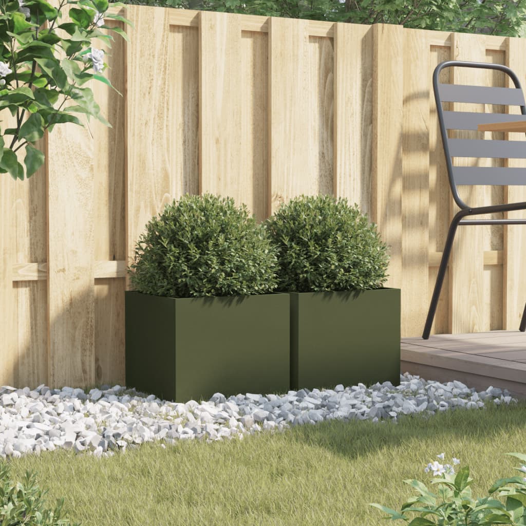 vidaXL Plantenbakken 2 st 32x30x29 cm staal olijfgroen afbeelding