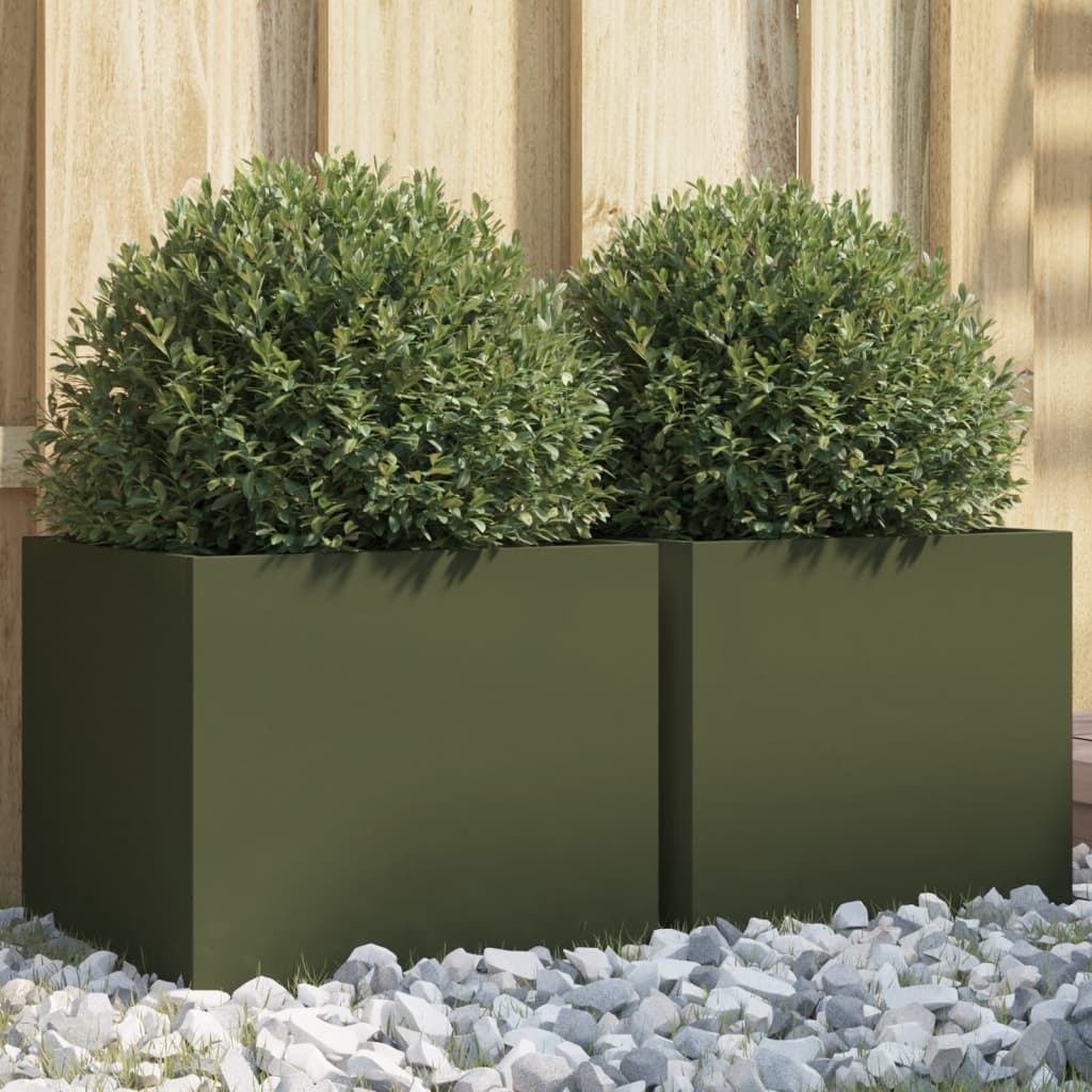 vidaXL plantekasser 2 stk. 32x30x29 cm koldvalset stål olivengrøn