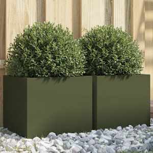 Cvetlično korito 2 kosa olivno zeleno 32x30x29 cm jeklo