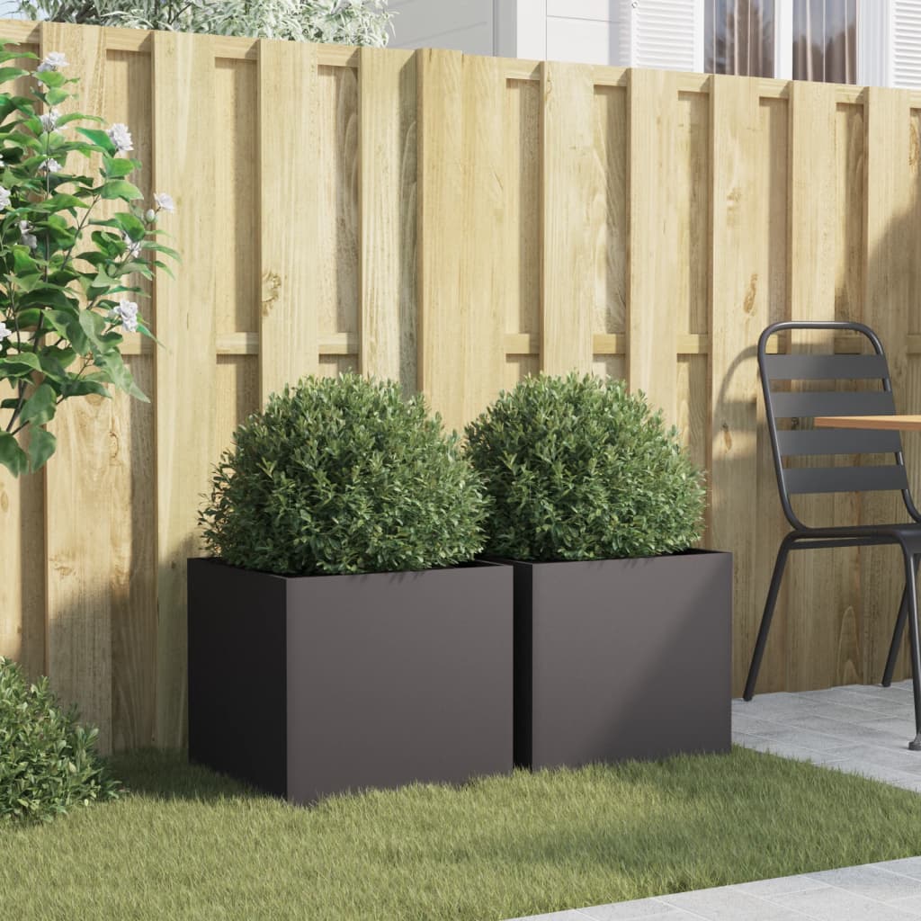 vidaXL Plantenbakken 2 st 42x40x39 cm staal zwart afbeelding