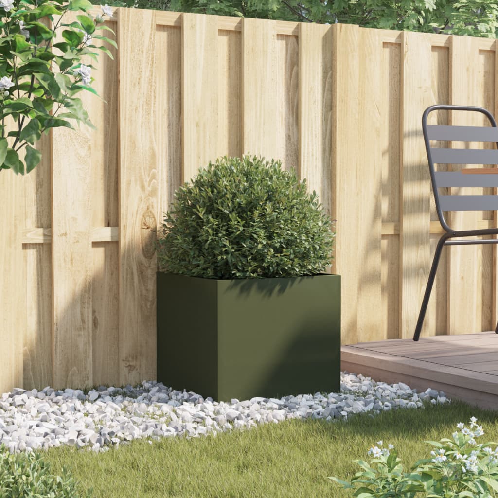 vidaXL Plantenbak 42x40x39 cm staal olijfgroen afbeelding