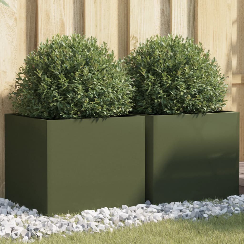 vidaXL plantekasser 2 stk. 42x40x39 cm koldvalset stål olivengrøn
