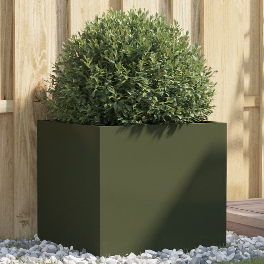 vidaXL plantekasse 49x47x46 cm koldvalset stål olivengrøn