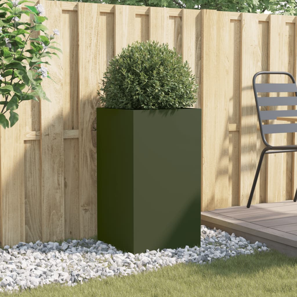 vidaXL Plantenbak 42x38x75 cm staal olijfgroen afbeelding