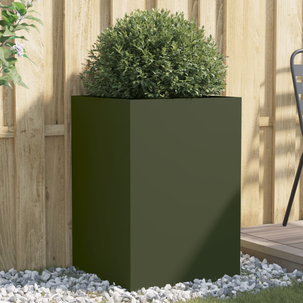 vidaXL plantekasse 52x48x75 cm koldvalset stål olivengrøn