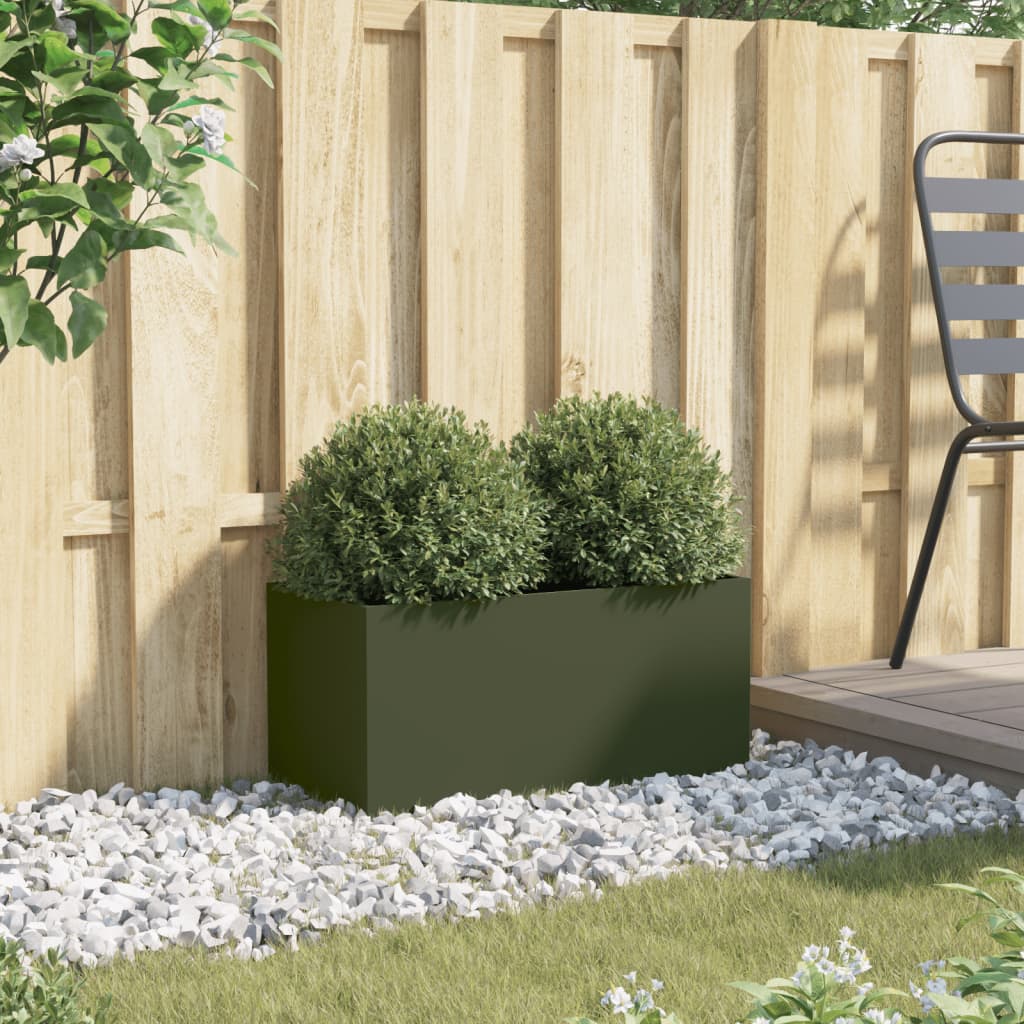 vidaXL Plantenbak 62x30x29 cm staal olijfgroen afbeelding