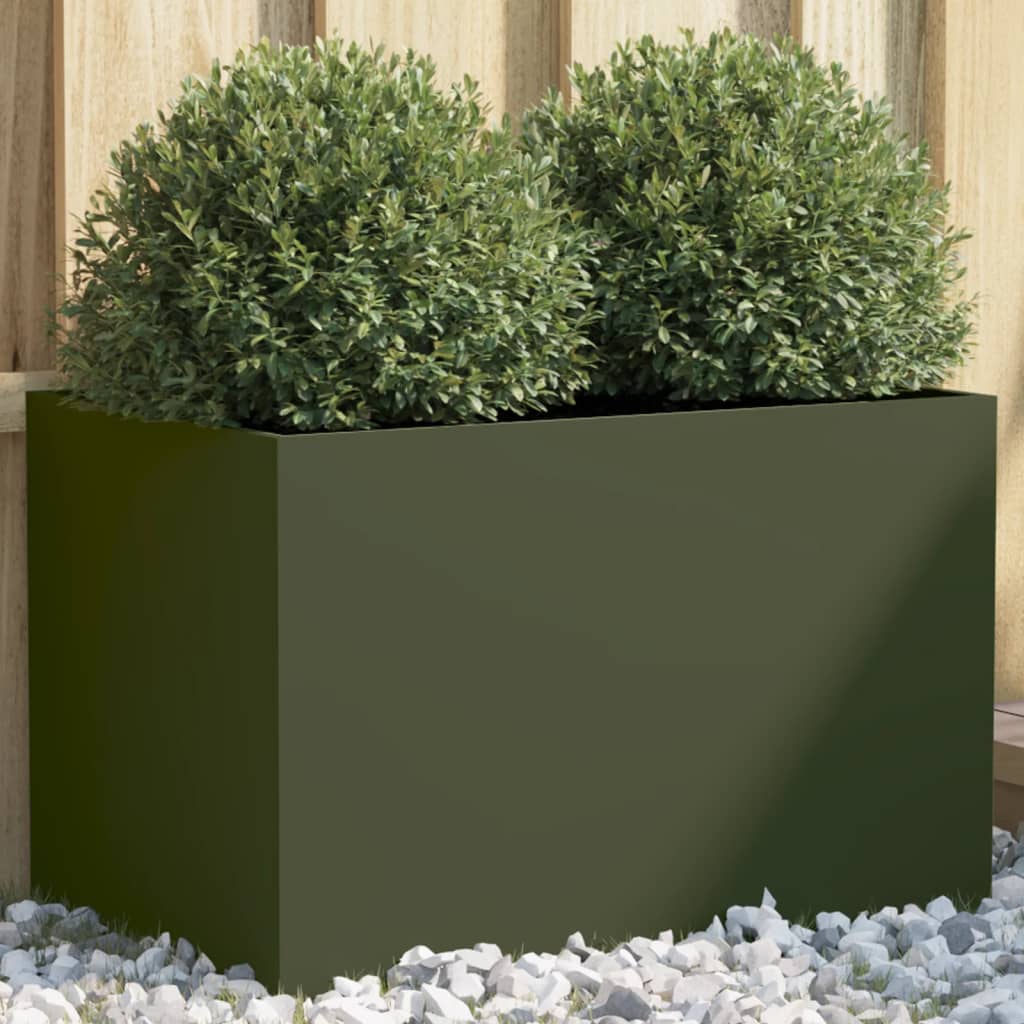 vidaXL plantekasse 62x40x39 cm koldvalset stål olivengrøn