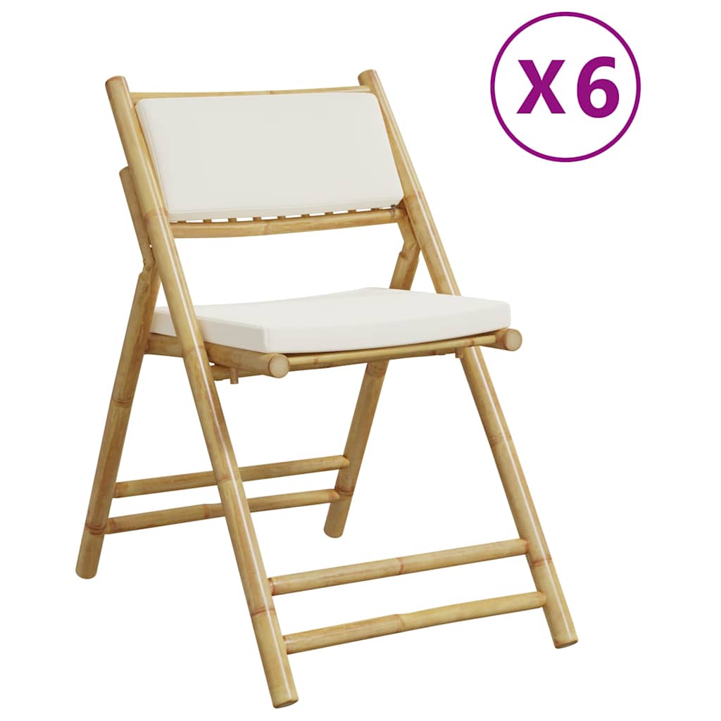 Thumbnail - vidaXL Bistrostühle 6 Stk. Klappbar mit Cremeweißen Kissen Bambus