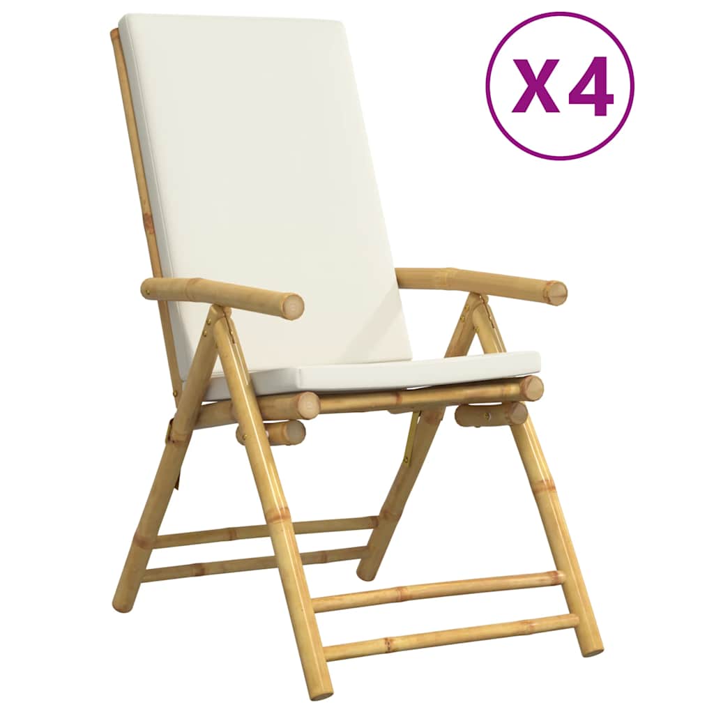 vidaXL 4 ks skládací polohovací židle krémově bílé podušky bambus