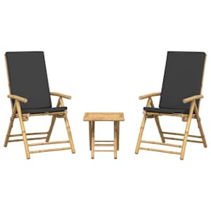 3dílný skládací bistro set s tmavě šedými poduškami bambus - obrázek 4