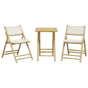 3dílný skládací bistro set s krémově bílými poduškami bambus - obrázek 4