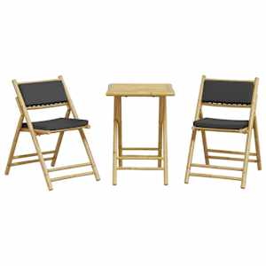 3dílný skládací bistro set s tmavě šedými poduškami bambus - obrázek 4