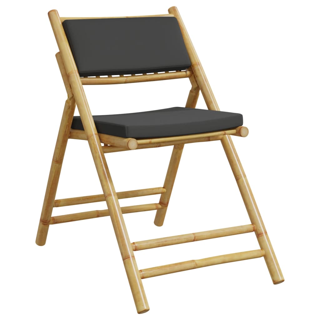 Składane krzesła bistro, 5 szt., ciemnoszare poduszki, bambus