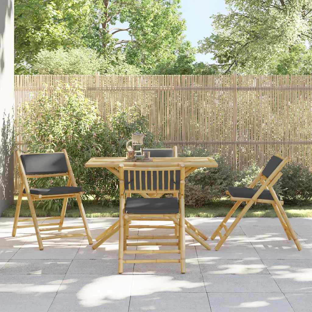 vidaXL 5-tlg. Bistro-Set Klappbar mit Dunkelgrauen Kissen Bambus