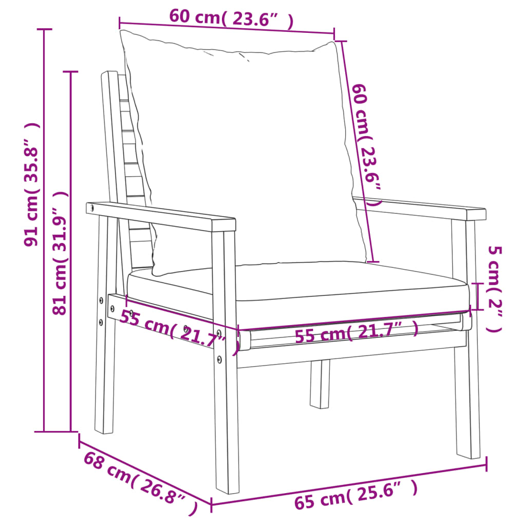 imagem de vidaXL 5 pcs conjunto lounge de jardim c/ almofadões acácia maciça11