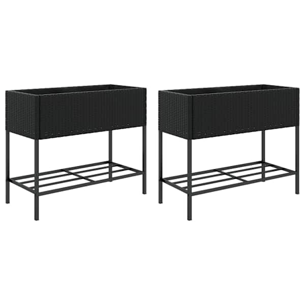vidaXL aia taimekastid riiuliga, 2 tk, must, 90x40x75 cm, pol&uuml;rotang