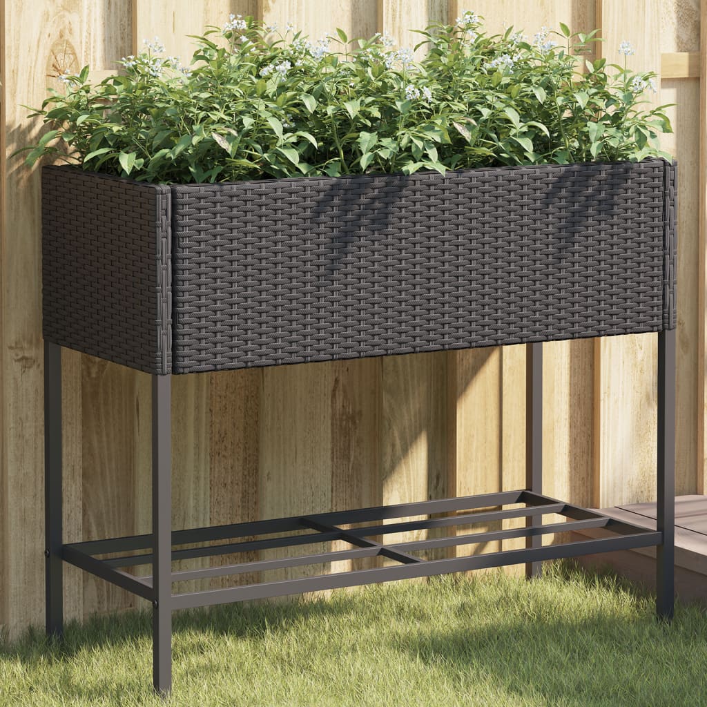 Fioriere da Giardino con Ripiani 2pz Nere 90x40x75cm Polyrattan