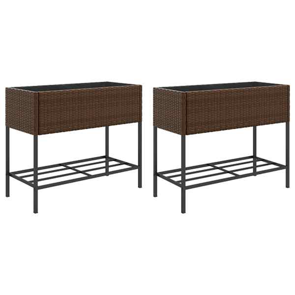 vidaXL aia taimekastid riiuliga, 2 tk, pruun, 90x40x75 cm, pol&uuml;rotang
