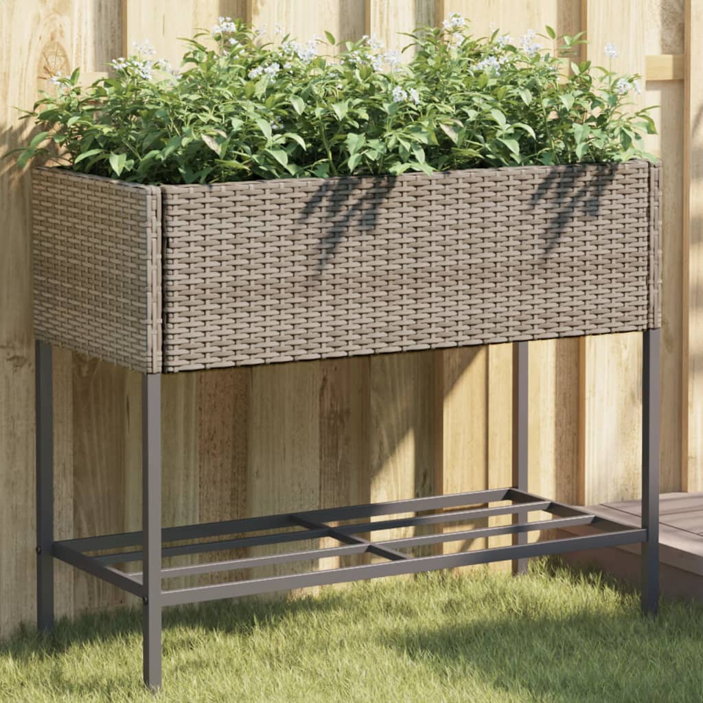 Fioriere Giardino con Ripiani 2pz Grigie 90x40x75cm Polyrattan