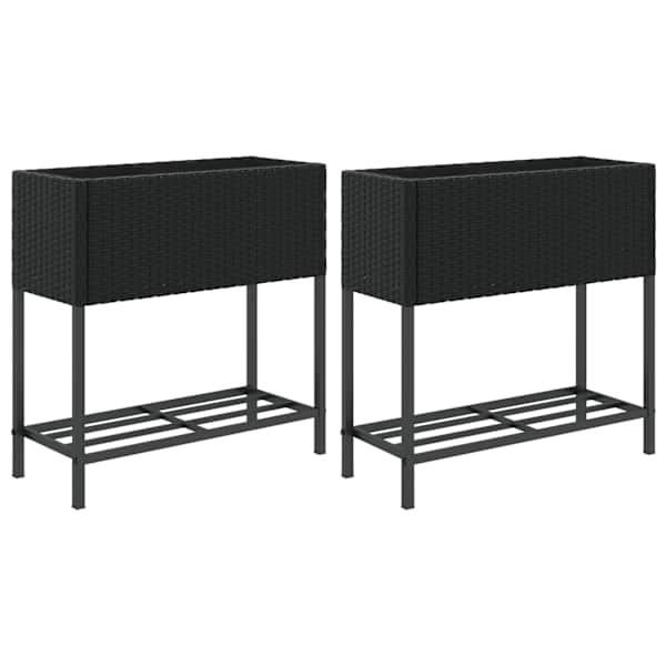 vidaXL aia taimekastid riiuliga, 2 tk, must, 70x28x70 cm, pol&uuml;rotang