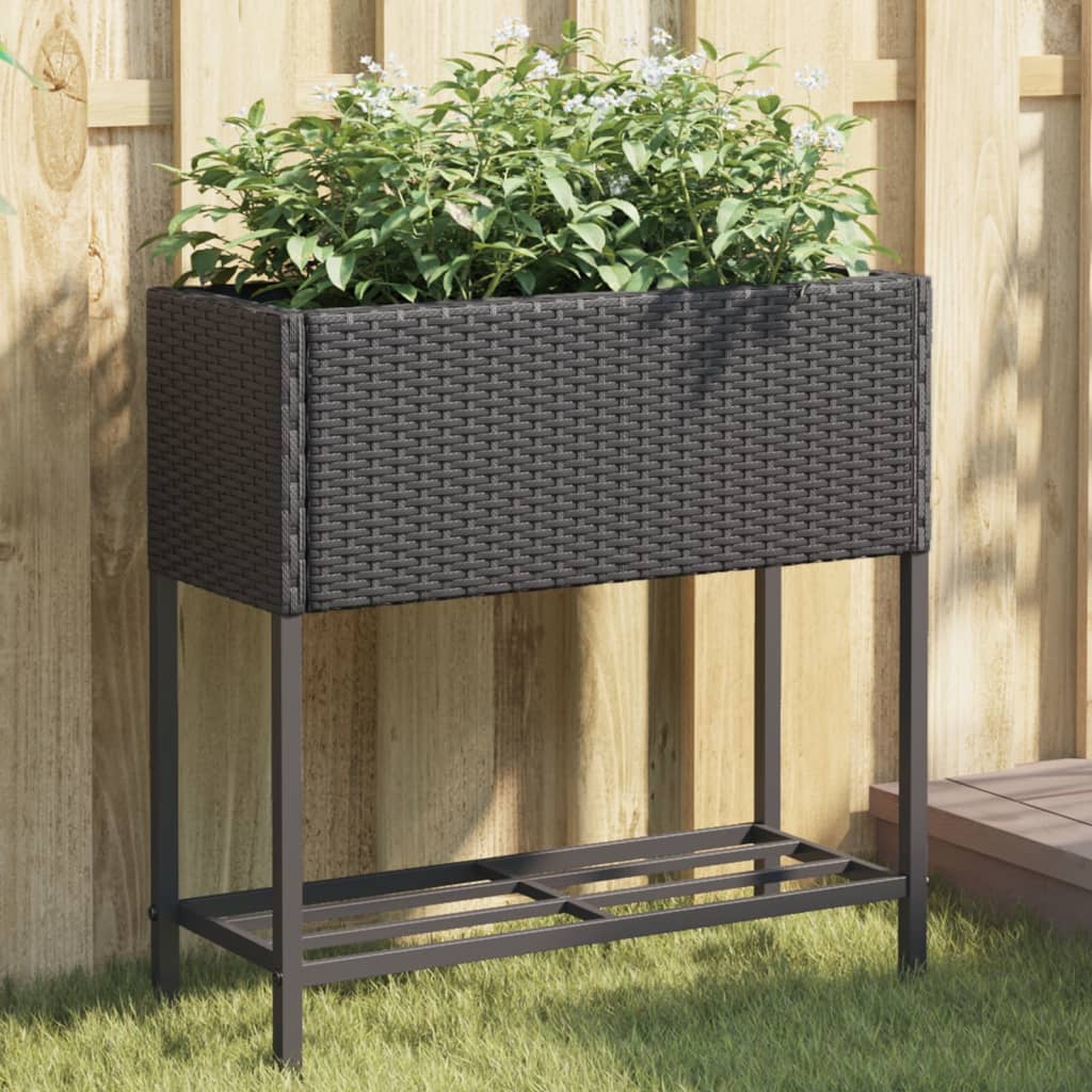 vidaXL Jardiniere de grădină cu raft 2 buc. negru 70x28x70cm poliratan