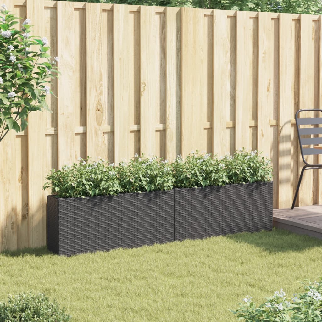 vidaXL 2 db fekete polyrattan kerti ültetőláda 2 cseréppel 90x20x40 cm