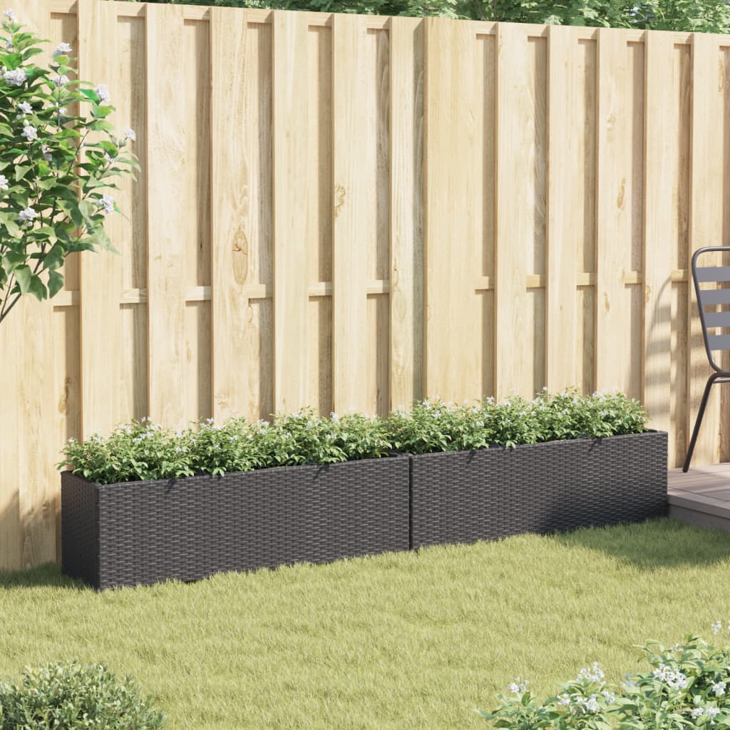 vidaXL Plantenbakken met 3 potten 2 st 105x30x32 cm poly rattan zwart afbeelding