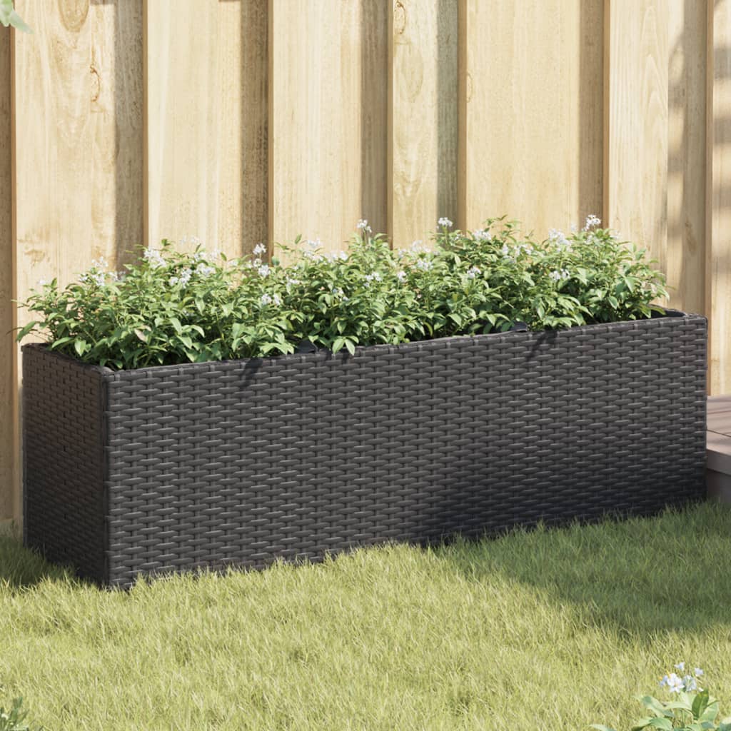 Pflanzkübel mit 3 Töpfen 2 Stk. Schwarz 105x30x32cm Poly Rattan