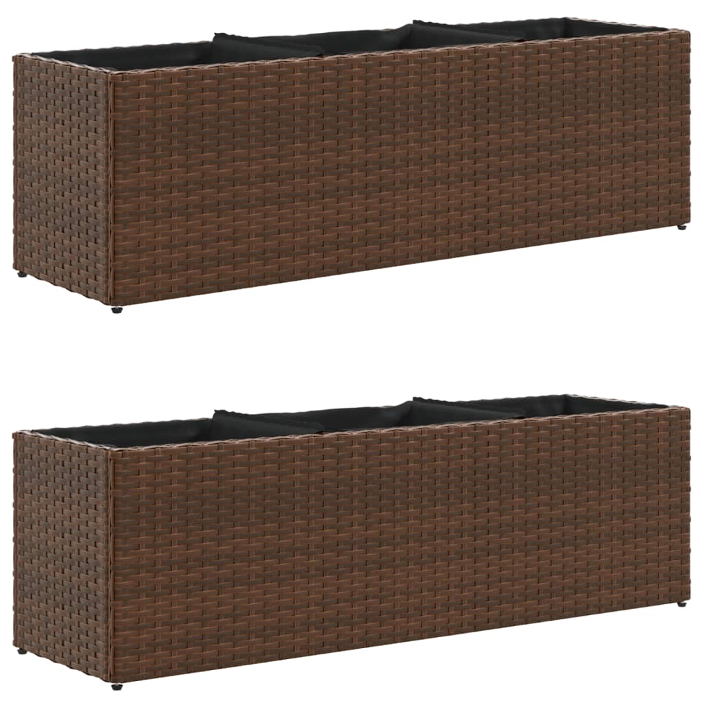 E-shop vidaXL Záhradné kvetináče 3 nádoby 2 ks hnedé 105x30x32 cm polyratan
