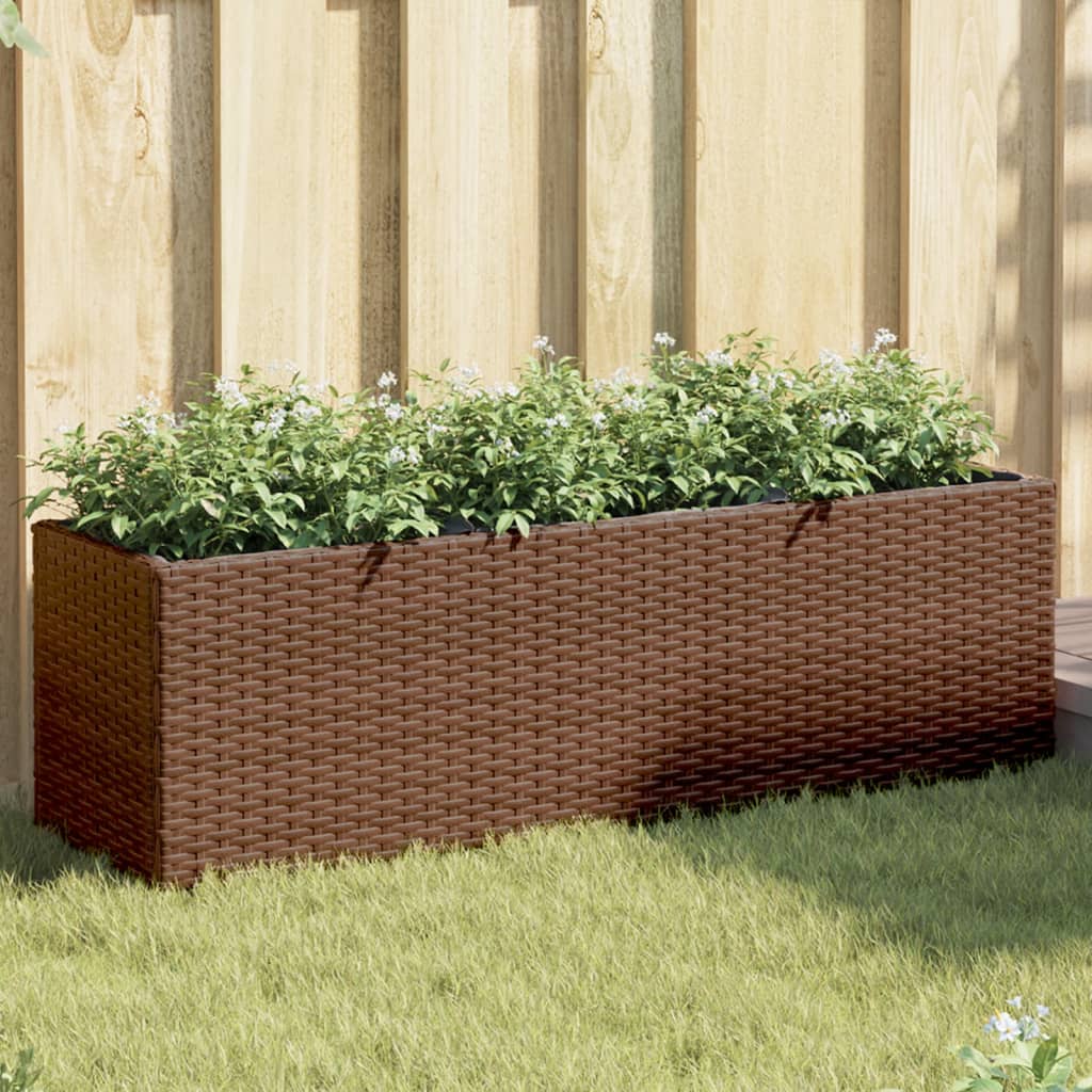 Fioriere da Giardino con 3 Vasi Marrone 105x30x32 cm Polyrattan