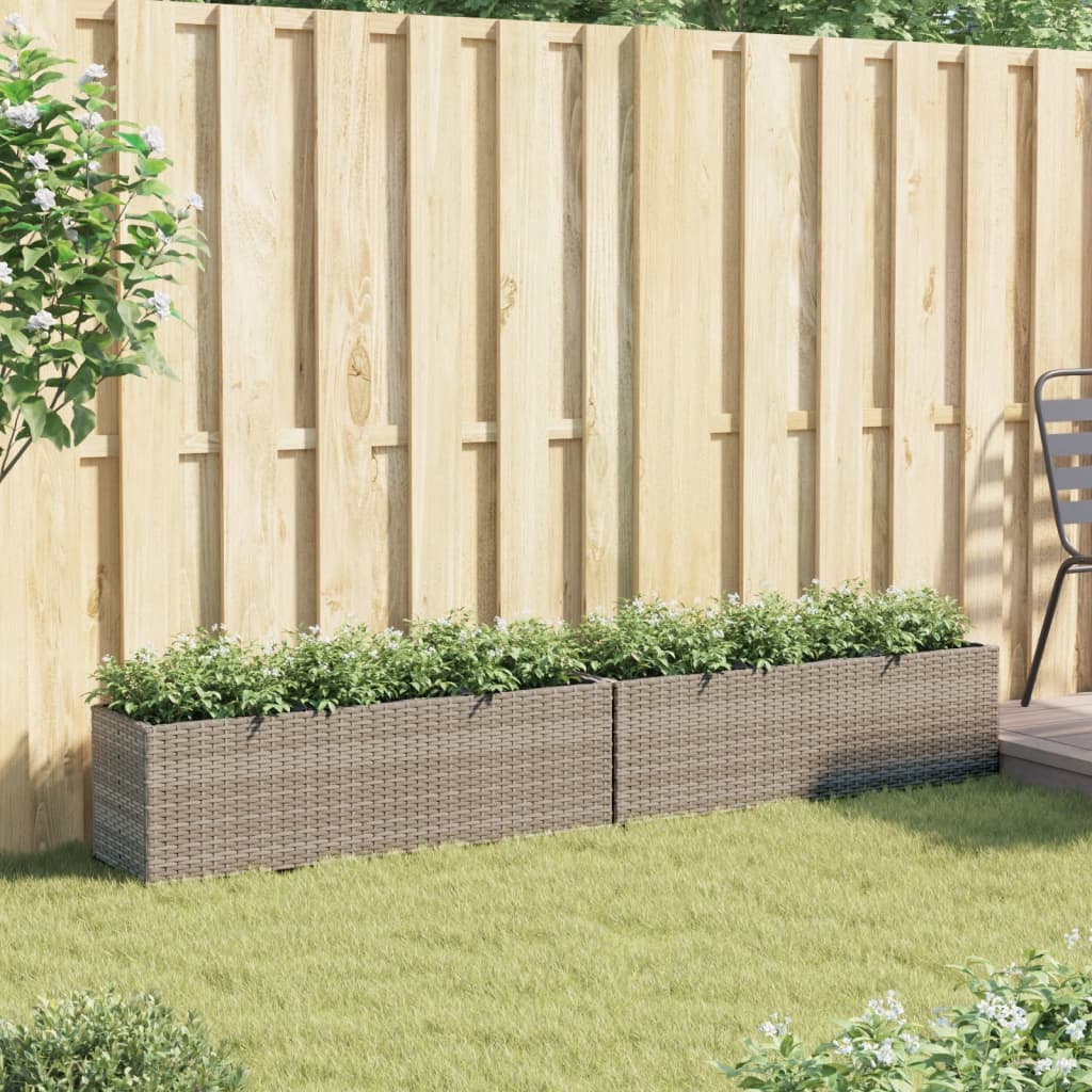 vidaXL Plantenbakken met 3 potten 2 st 105x30x32 cm poly rattan grijs afbeelding