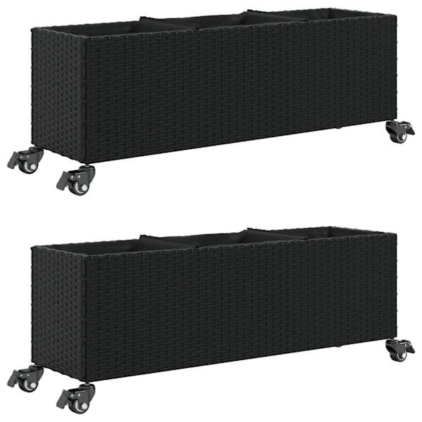 vidaXL taimekast rataste, 2 tk, must, 107x32x38 cm, pol&uuml;rotang