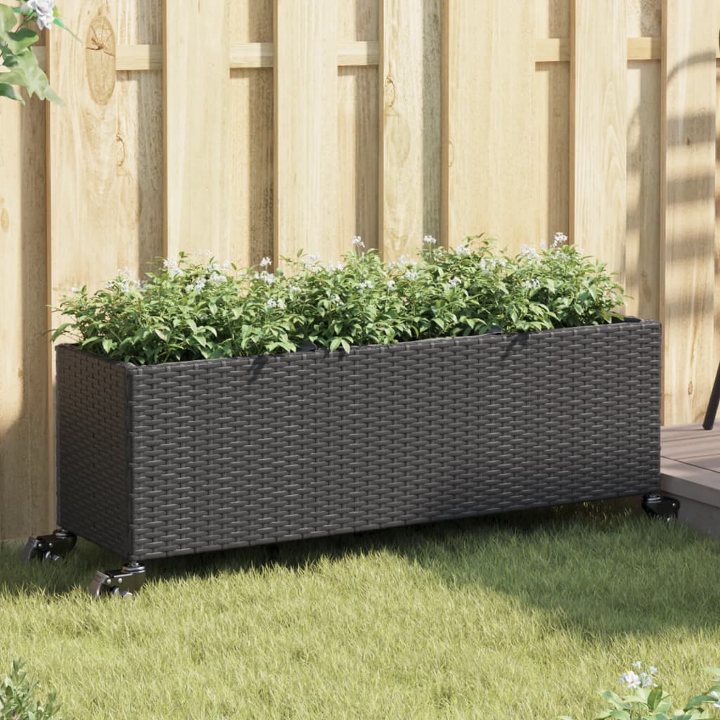 Fioriere da Giardino con Ruote 2pz Nere 107x32x38 cm Polyrattan