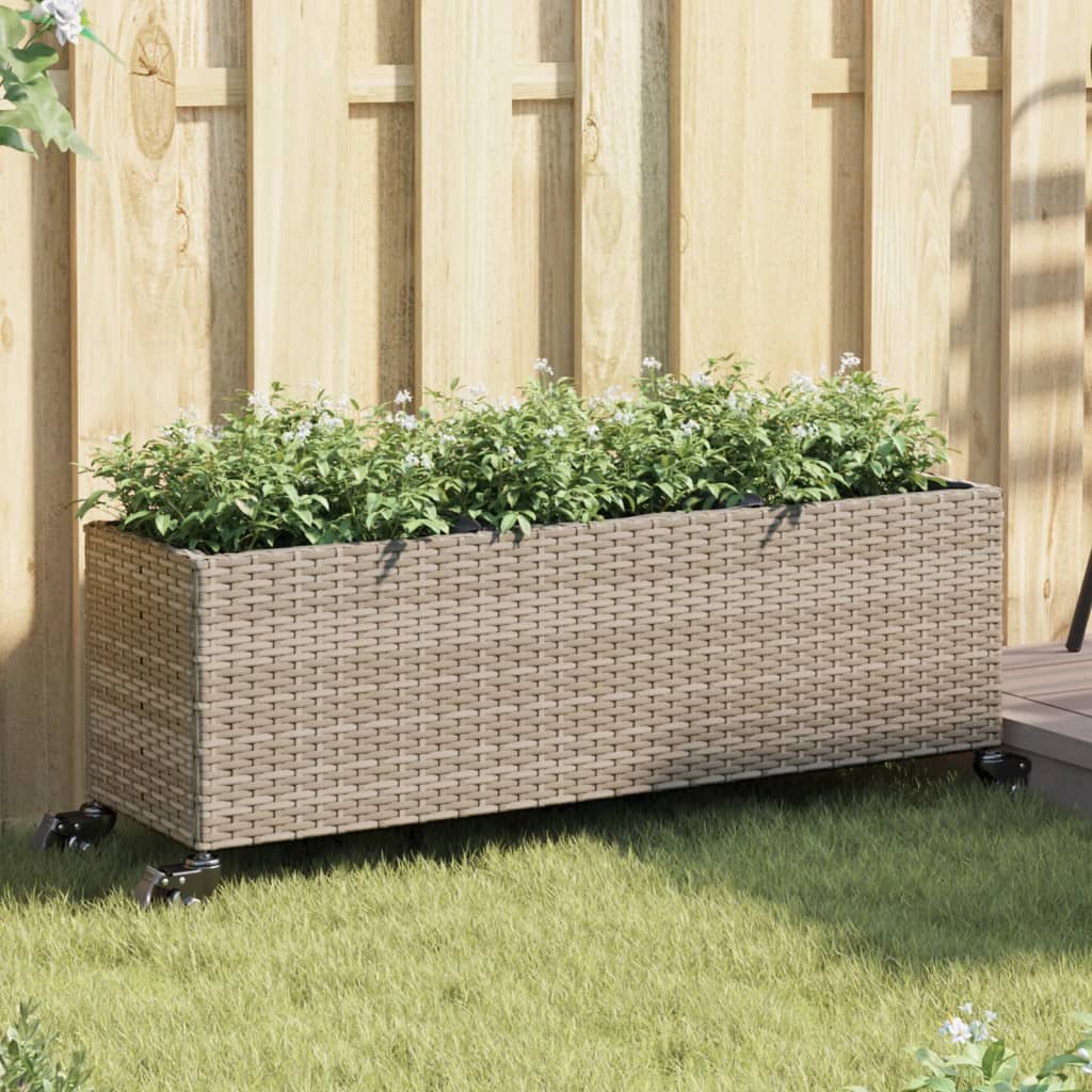 Fioriere da Giardino Ruote 2pz Grigie 107x32x38 cm Polyrattan