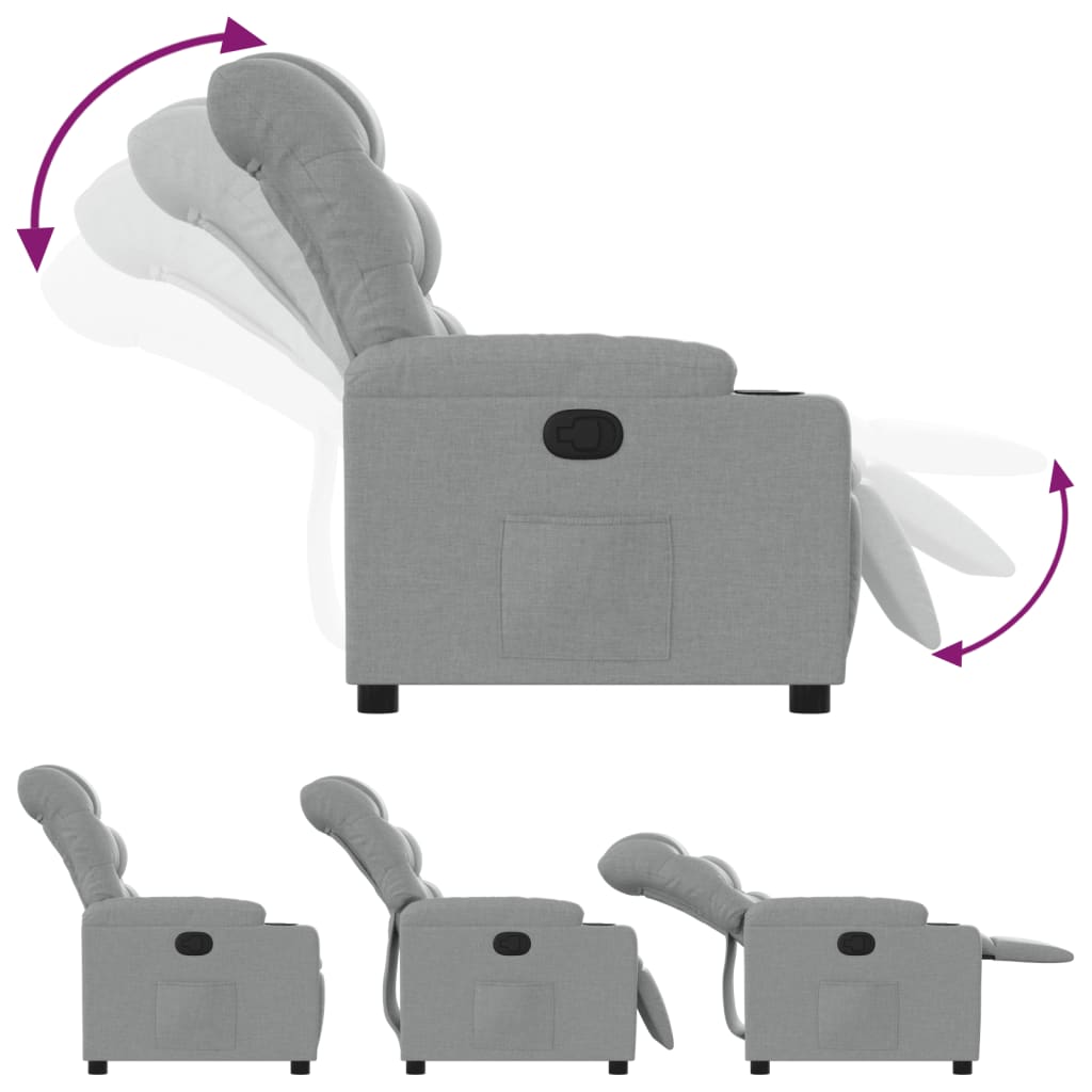 vidaXL Fauteuil verstelbaar stof lichtgrijs grijs, foto 4