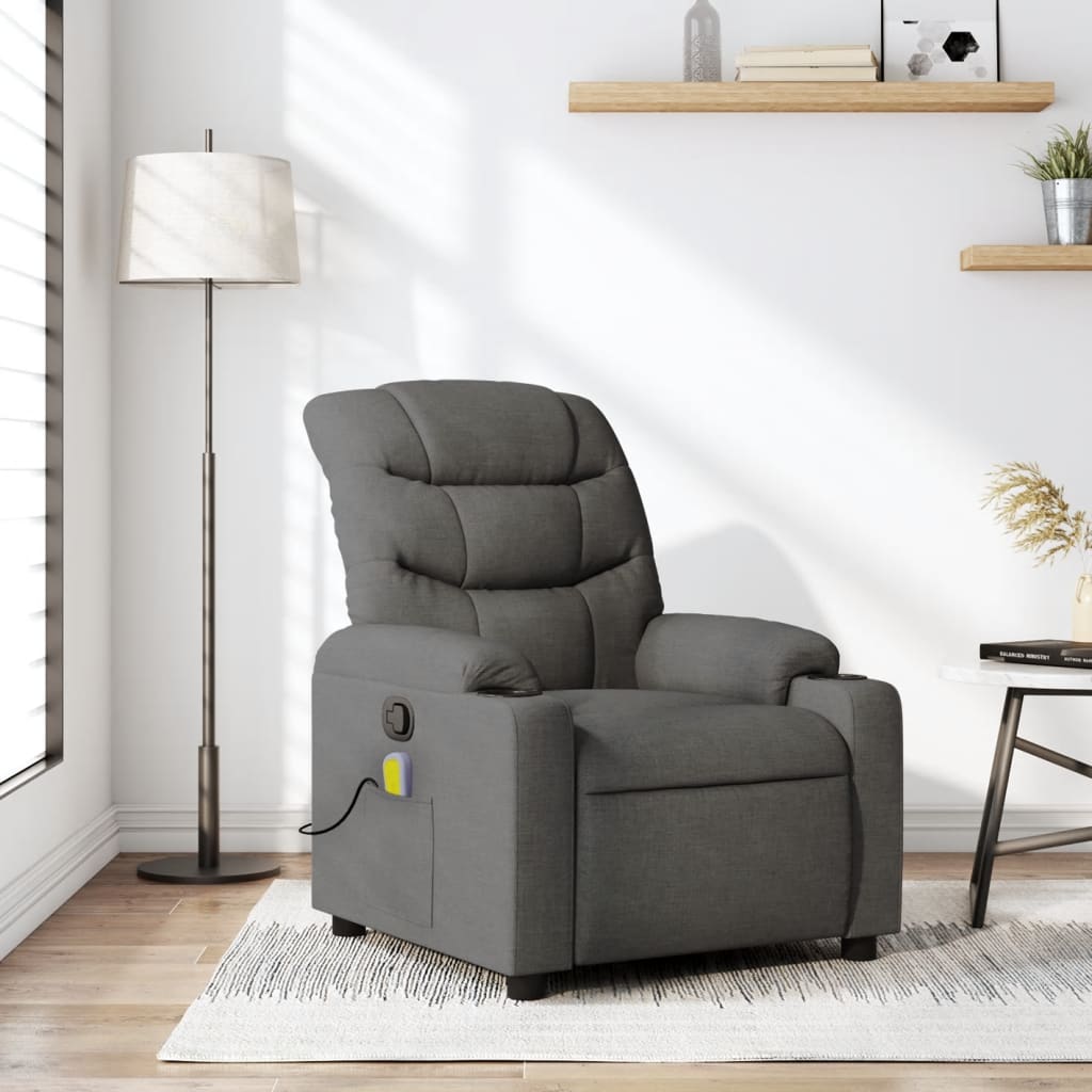 vidaXL Fotoliu de masaj rabatabil, gri închis, material textil