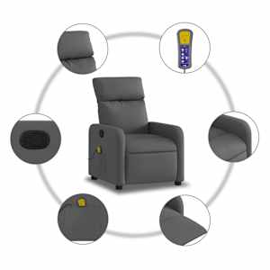 Masážní polohovací křeslo tmavě šedé textil - obrázek 6